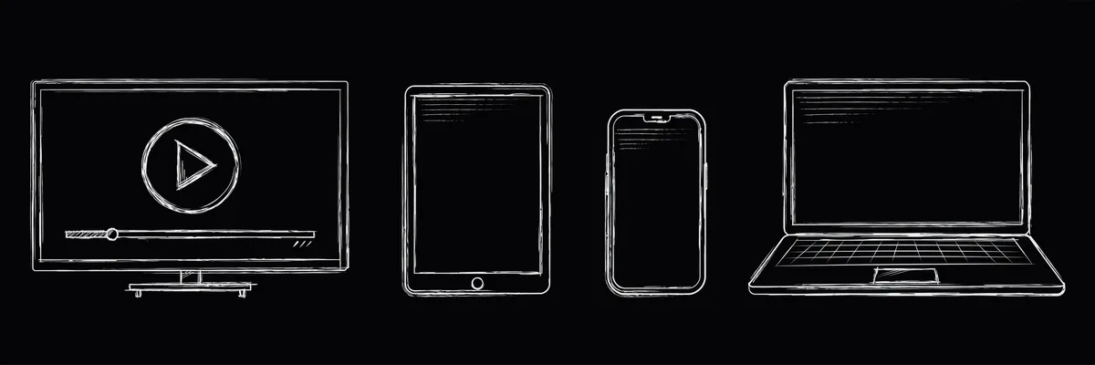 Illustration: TV, tablet, phone and laptop compatible with the service.